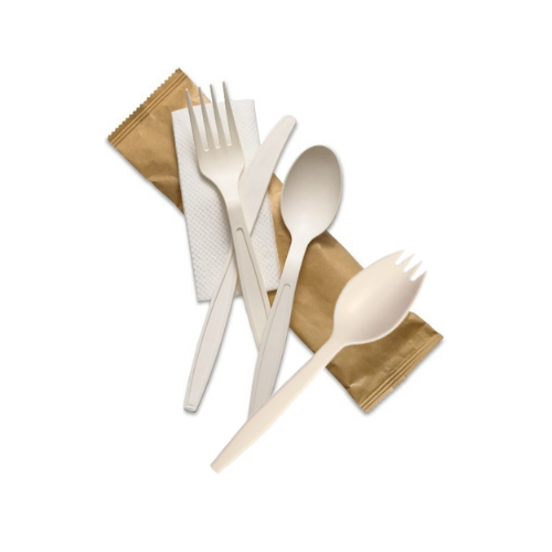 Cornstarch Fork 6" With Napkin Individually Wrapped In Kraft Paper