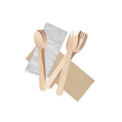 Wooden Knife Individually Wrapped In Kraft Paper