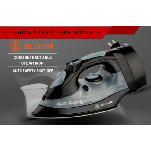 Iron- Auto Safety Shut Off, Core Retractable Steam with Water Measuring Cup